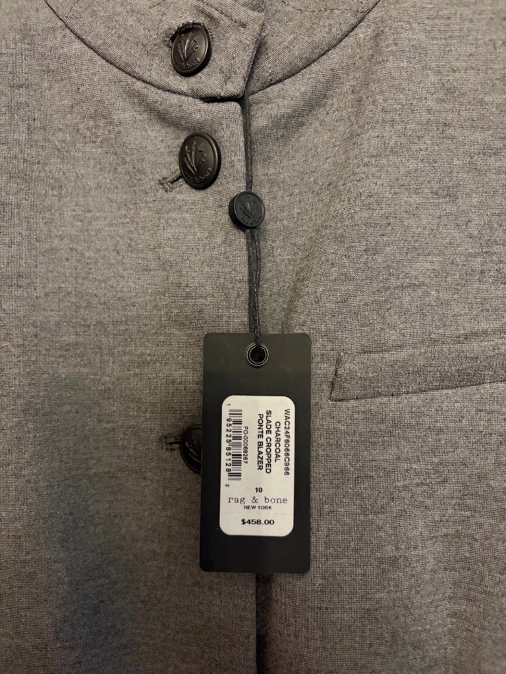 NWT Rag & Bone Charcoal Slade Cropped Ponte Blazer - Picture 2 of 7